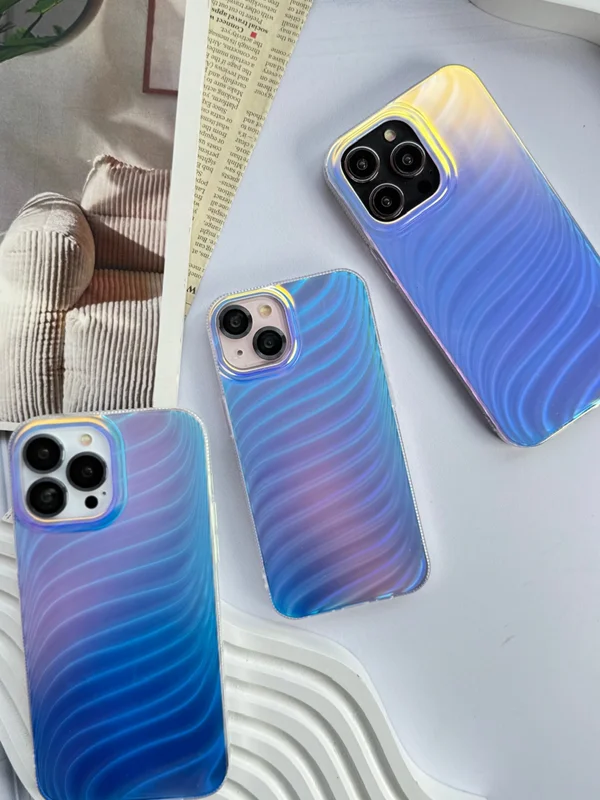 Holographic blue wave iPhone 15 Pro Max case