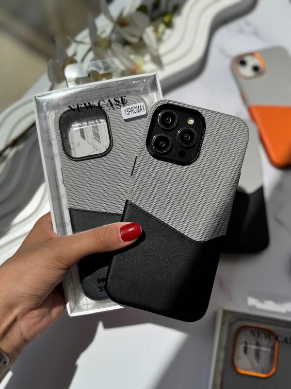 Fabric and leather iPhone 16 case with MagSafe