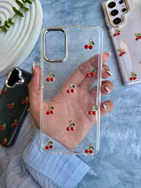 Shiny Raised Cherry Design Phone Case Samsung A53 phone