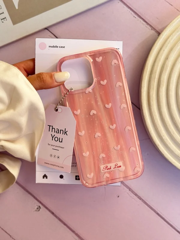 Laser Heart Pattern Phone Case – “Pink Love” Edition iPhone 13 phone