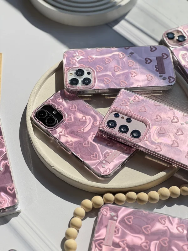 iPhone 11 phone case pink heart wave