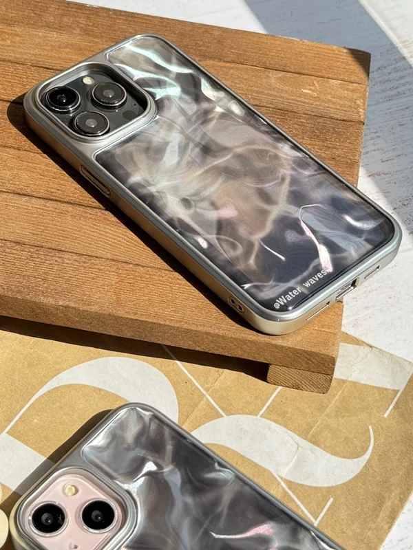 Holographic black water wave iPhone 15 Pro Max case