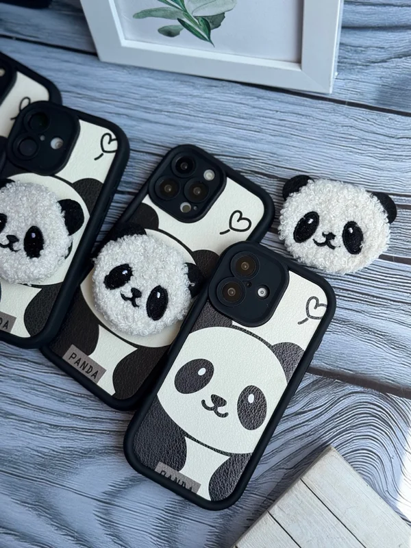 Solid Panda Design Phone Case with Pop Socket iPhone 14 ProMax phone