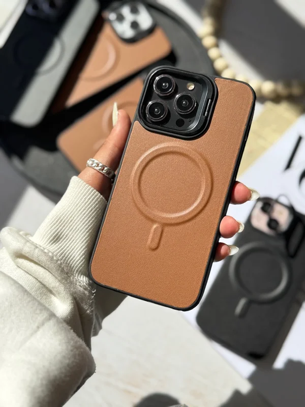iPhone 15 Pro Magsafe leather phone case with lens stand