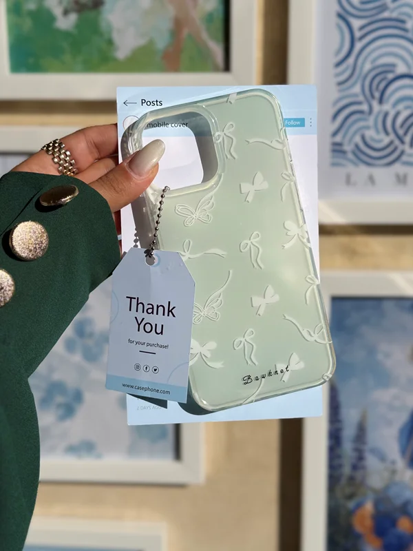 Embossed Bow Design Phone Case with Pearl Charm iPhone 13 Pro phone