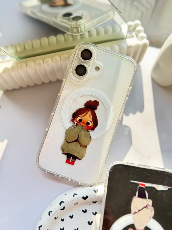 Transparent iPhone 15 case with MagSafe, girl design