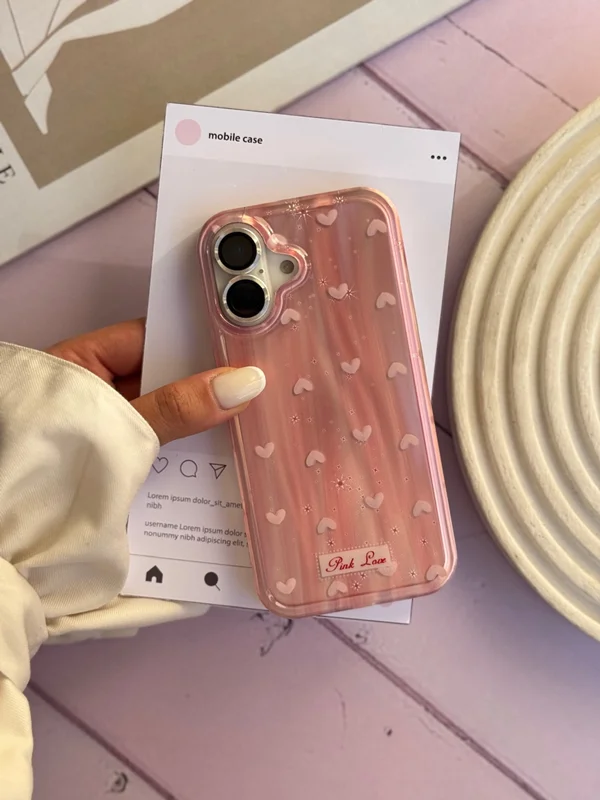 Laser Heart Pattern Phone Case – “Pink Love” Edition iPhone 13 phone