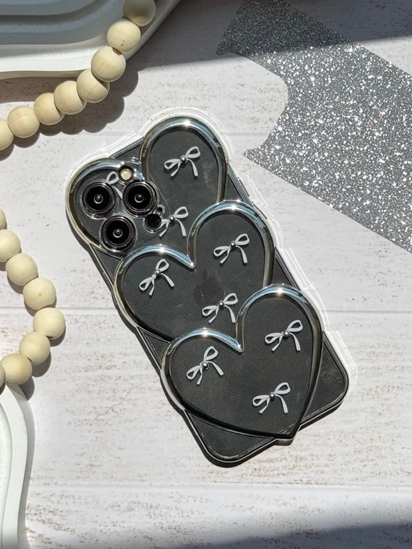 Embossed gemstone bow tie heart iPhone case with shine sheet