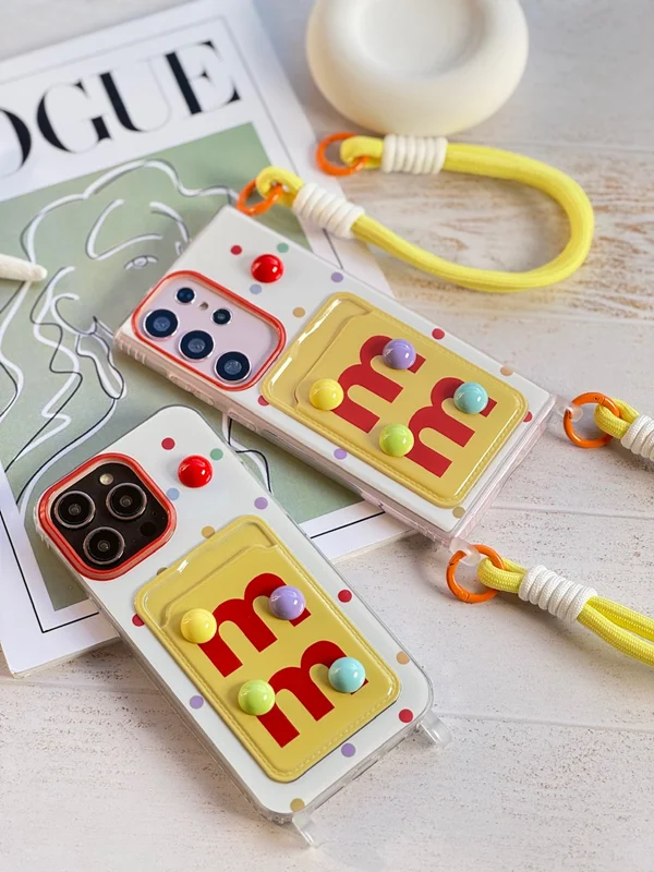 iPhone 12 and iPhone 12 Pro case with card holder with M&M embossing sticker strap