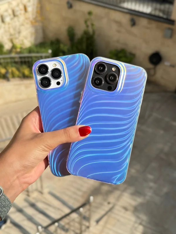 Holographic blue wave iPhone 15 Pro Max case