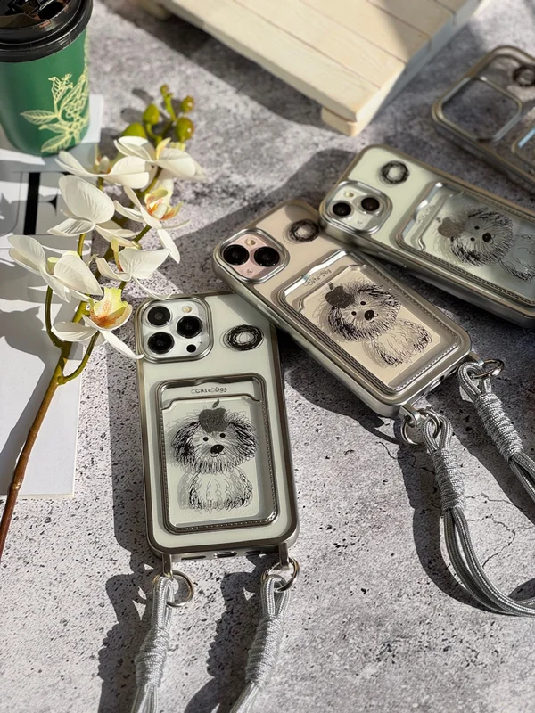 iPhone 11 Pro Max case with card holder cute dog painting