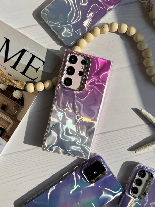 Samsung A23 phone case with holographic candy wave design