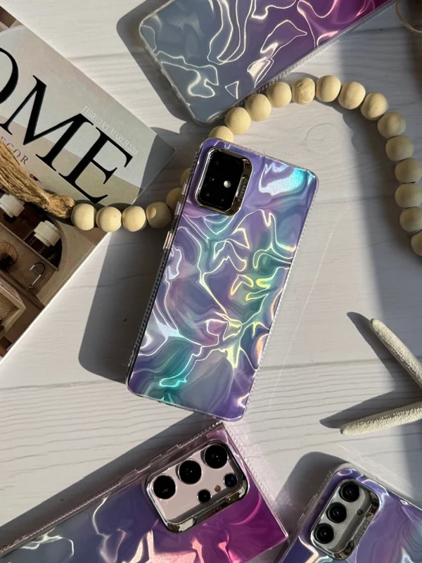 Samsung A23 phone case with holographic candy wave design