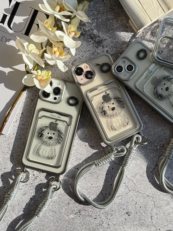 iPhone 11 Pro Max case with card holder cute dog painting