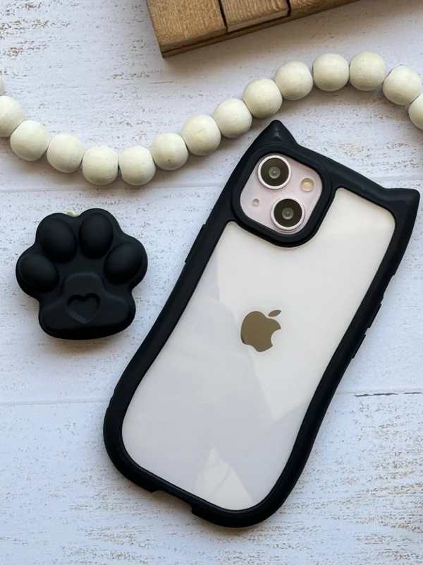 Clear iPhone 12 and iPhone 12 Pro case with cat's paw pop socket