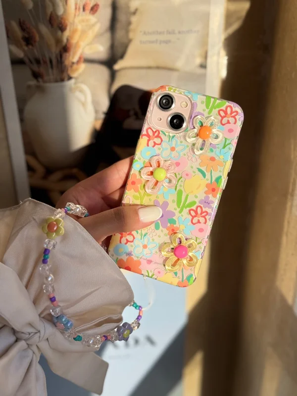 Colorful 3D Floral Phone Case with Matching Beaded Strap iPhone 12 ProMax phone