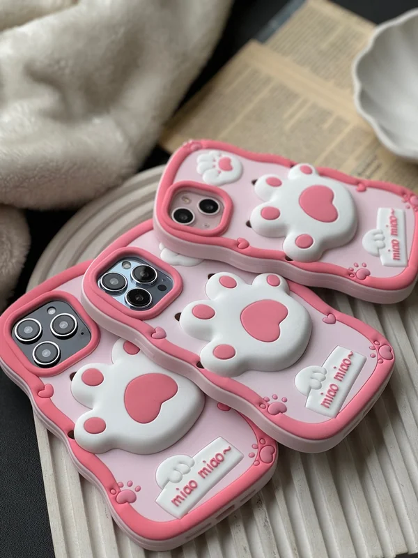 Pink silicone cat paw design iPhone 12 and iPhone 12 Pro case