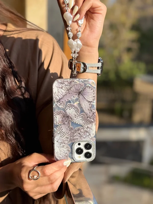 Diamond gray butterfly iPhone 14 Pro Max case