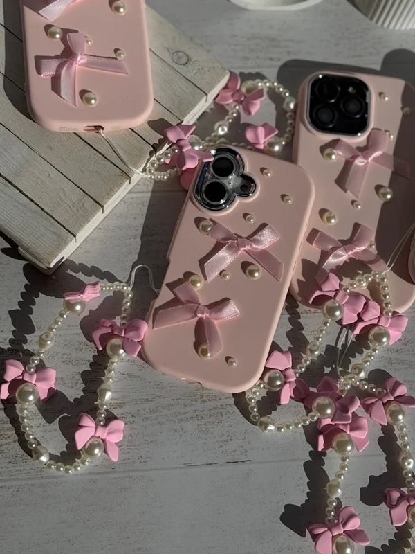 Bow tie and pearl design iPhone 13 Pro Max case with pendant