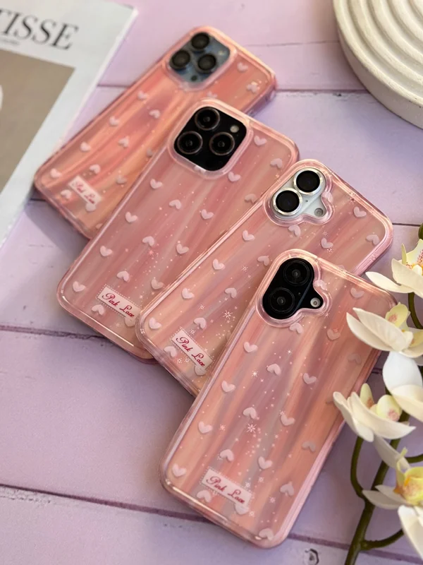 Laser Heart Pattern Phone Case – “Pink Love” Edition iPhone 13 phone