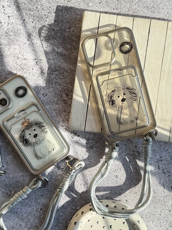 iPhone 11 Pro Max case with card holder cute dog painting