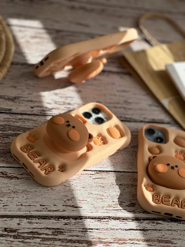 Silicone Bear Phone Case with Built-in Pop Socket iPhone 11 phone