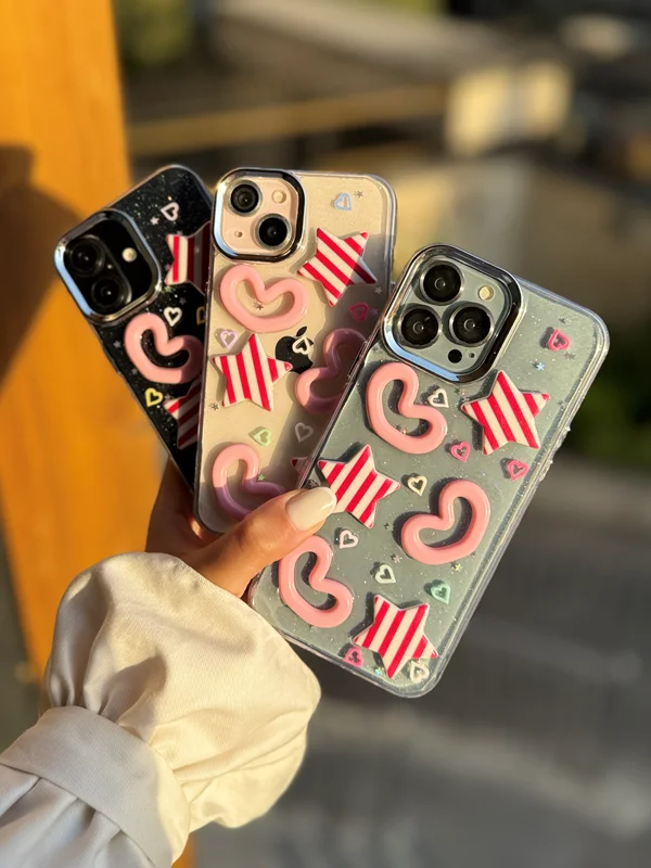 Transparent 3D Candy Star & Heart Design Phone Case iPhone 12 ProMax phone