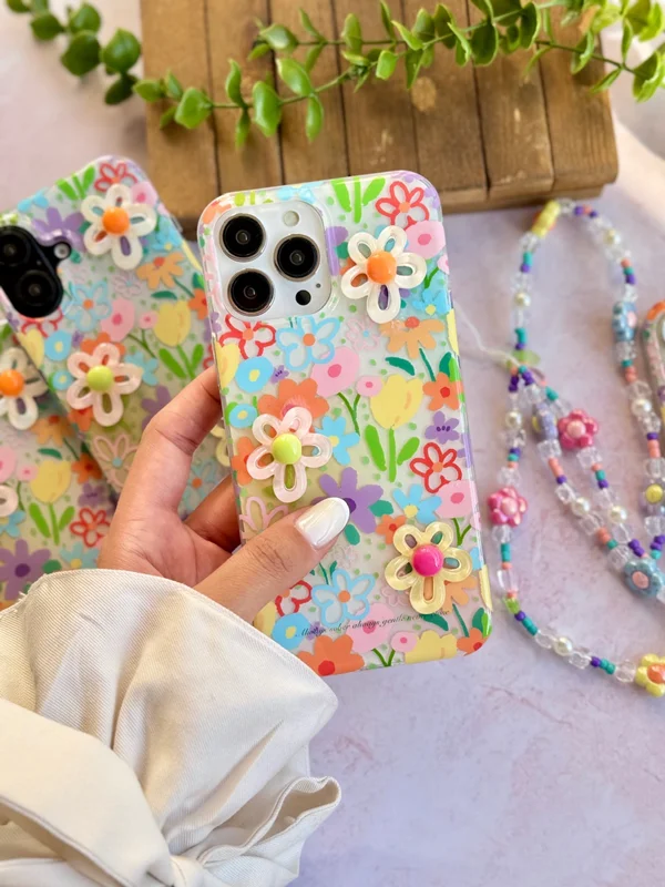 Colorful 3D Floral Phone Case with Matching Beaded Strap iPhone 12 ProMax phone