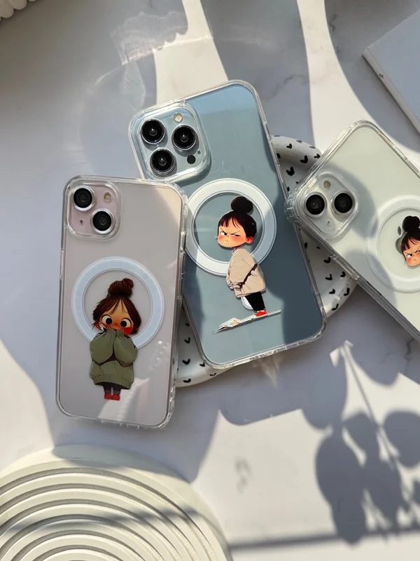 Transparent iPhone 15 case with MagSafe, girl design