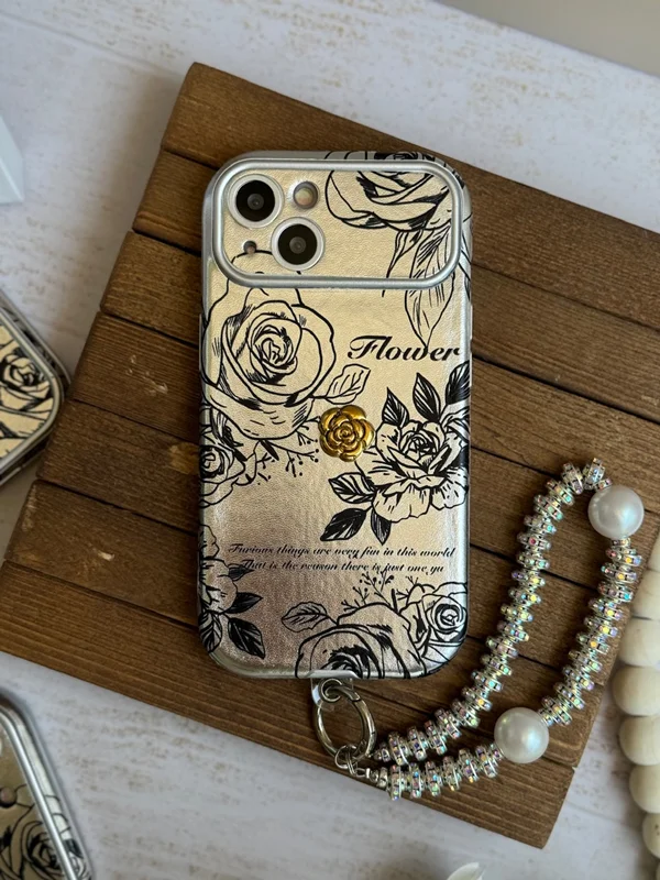 Embossed golden flower iPhone 11 Pro case with pendant