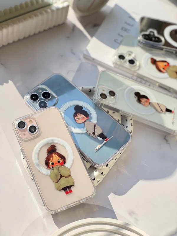 Transparent iPhone 15 case with MagSafe, girl design