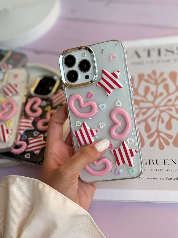 Transparent 3D Candy Star & Heart Design Phone Case iPhone 12 ProMax phone